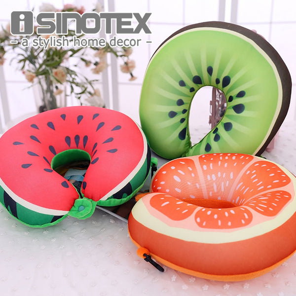 Fruit U Shaped Pillow Travel Watermelon Lemon Kiwi Orange Pillows Cushion Nanoparticles Neck Pillow Car Travel Pillow