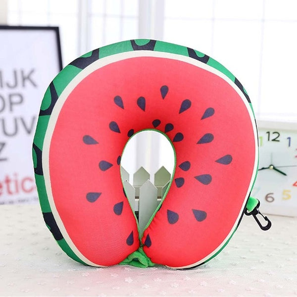 Fruit U Shaped Pillow Travel Watermelon Lemon Kiwi Orange Pillows Cushion Nanoparticles Neck Pillow Car Travel Pillow