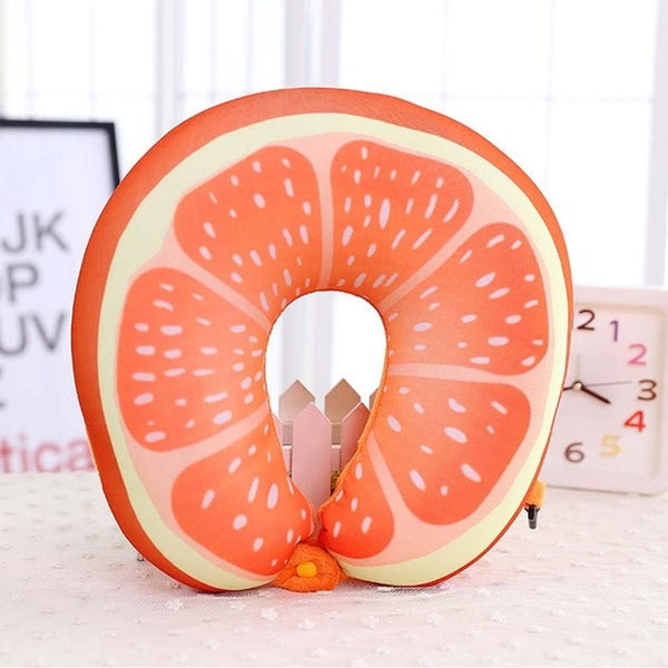 Fruit U Shaped Pillow Travel Watermelon Lemon Kiwi Orange Pillows Cushion Nanoparticles Neck Pillow Car Travel Pillow