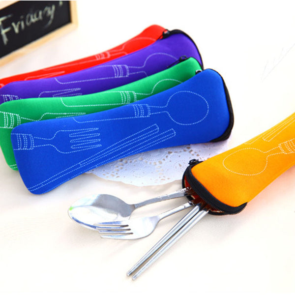 New Travel Portable Fork Travel Stainless Steel Cutlery Portable Bag Picnic Container for Kids Adult Travel Accessories
