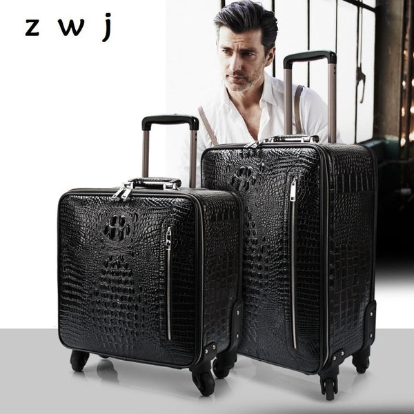 High quality cow leather travel bag full genuine leather suitcases trolley luggage suitcase crocodile luggage