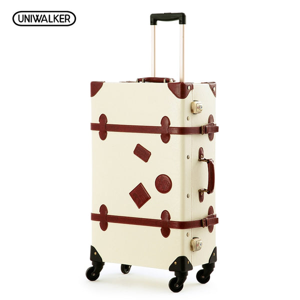 UNIWALKER Vintage Suitcase 20"-26" PU Leather Travel Suitcase , Scratch Resistant Rolling Luggage Bags Suitcase With TSA Lock