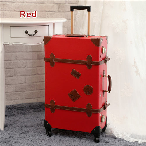 UNIWALKER 20"-26"Red Vintage Suitcase PU Leather Travel Suitcase , Scratch Resistant Rolling Luggage Bags Suitcase With TSA Lock