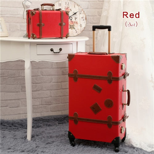 UNIWALKER 20"-26"Red Vintage Suitcase PU Leather Travel Suitcase , Scratch Resistant Rolling Luggage Bags Suitcase With TSA Lock