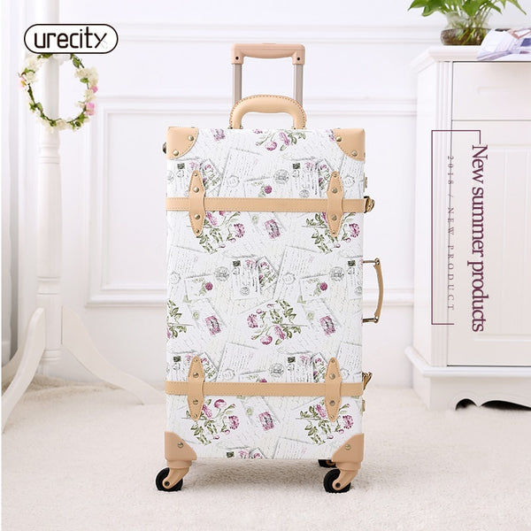 2018 NEW retro luggage rolling suitcase large suitcase brand leather lggage floral big suitcase travel luggage hard 24 spinner