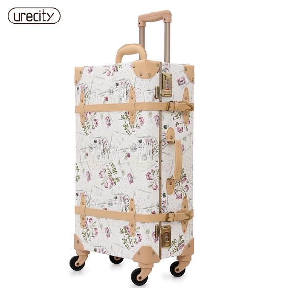 2018 NEW retro luggage rolling suitcase large suitcase brand leather lggage floral big suitcase travel luggage hard 24 spinner