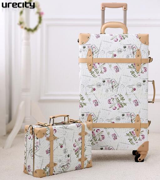 2018 NEW retro luggage rolling suitcase large suitcase brand leather lggage floral big suitcase travel luggage hard 24 spinner