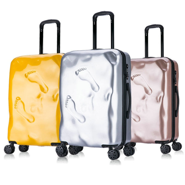 Men and Women Vintage Trolley Luggage Personalized Damaged Travel Suitcase Footprint Trolley Suitcase