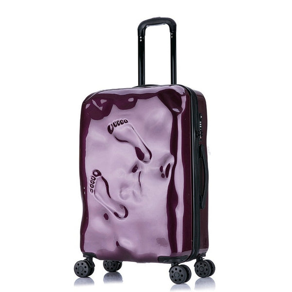 Men and Women Vintage Trolley Luggage Personalized Damaged Travel Suitcase Footprint Trolley Suitcase