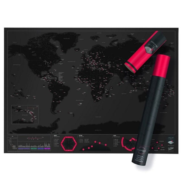 Mini World Scraping Map Travel Map Scratch Print Wall Sticker Travel Notes City Map Black Travel Color