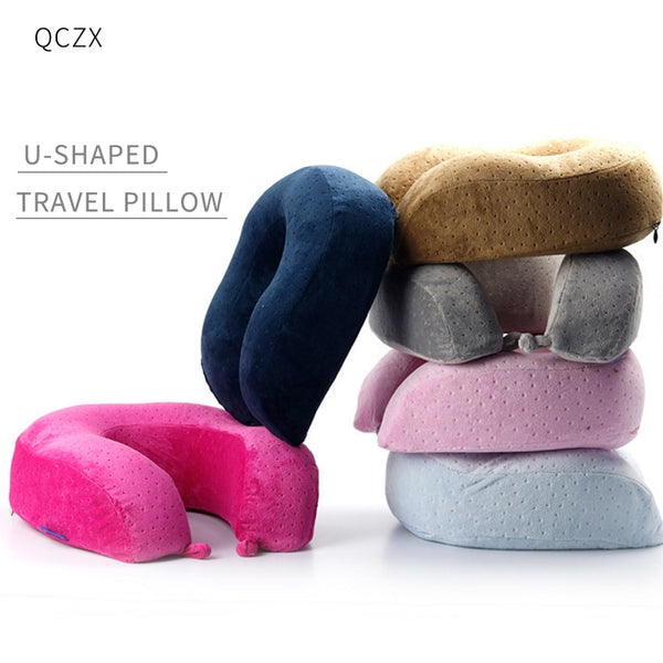QCZX U-shaped travel pillow Memory sponge shock absorption pillow Siesta office Neck guard Portable Travel pillow