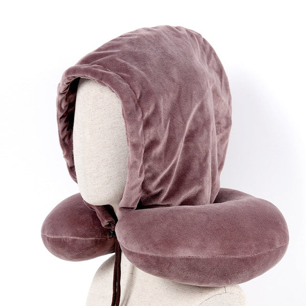 Black Gray U Shape Travel Pillow Cartoon Neck Pillow Office Airplane Hooded Neck Pillow Cushion For Sleep Outdoor Travel Pillow