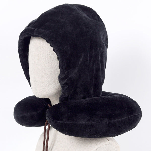 Black Gray U Shape Travel Pillow Cartoon Neck Pillow Office Airplane Hooded Neck Pillow Cushion For Sleep Outdoor Travel Pillow