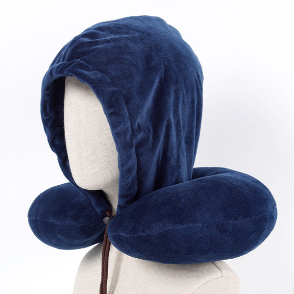 Black Gray U Shape Travel Pillow Cartoon Neck Pillow Office Airplane Hooded Neck Pillow Cushion For Sleep Outdoor Travel Pillow
