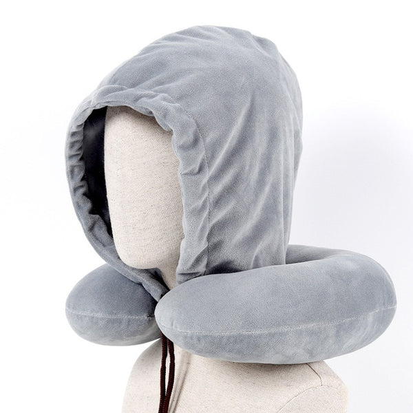 Black Gray U Shape Travel Pillow Cartoon Neck Pillow Office Airplane Hooded Neck Pillow Cushion For Sleep Outdoor Travel Pillow