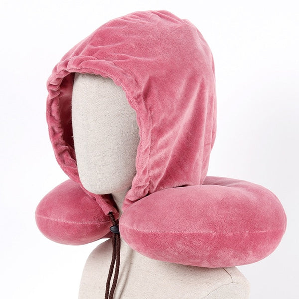 Black Gray U Shape Travel Pillow Cartoon Neck Pillow Office Airplane Hooded Neck Pillow Cushion For Sleep Outdoor Travel Pillow